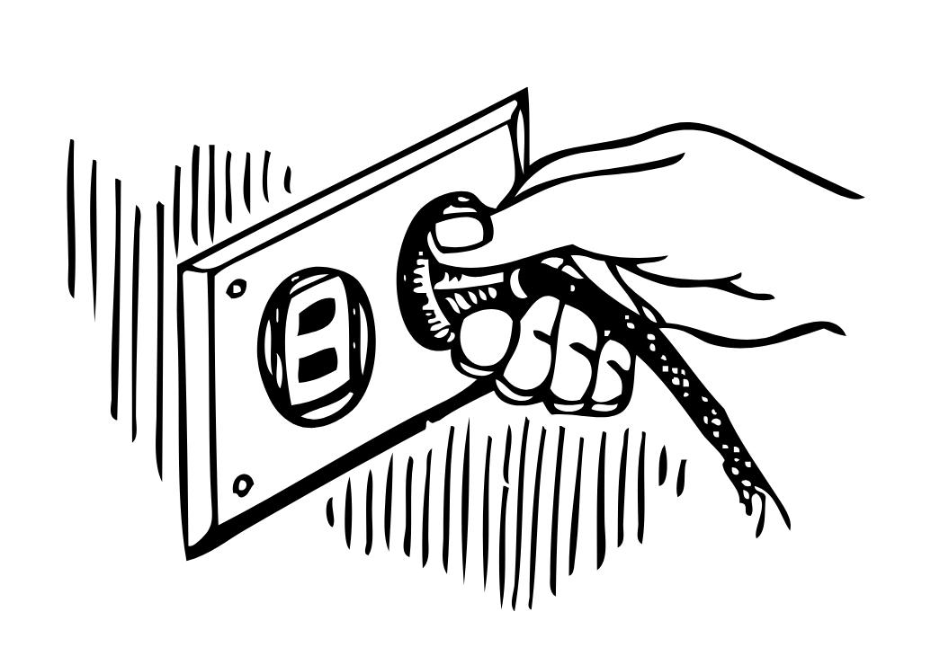 A hand pulling a plug out of a wall socket
